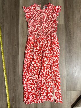Pink Paparazzi Orange and White Floral Smocked Top Dress Small slit in front